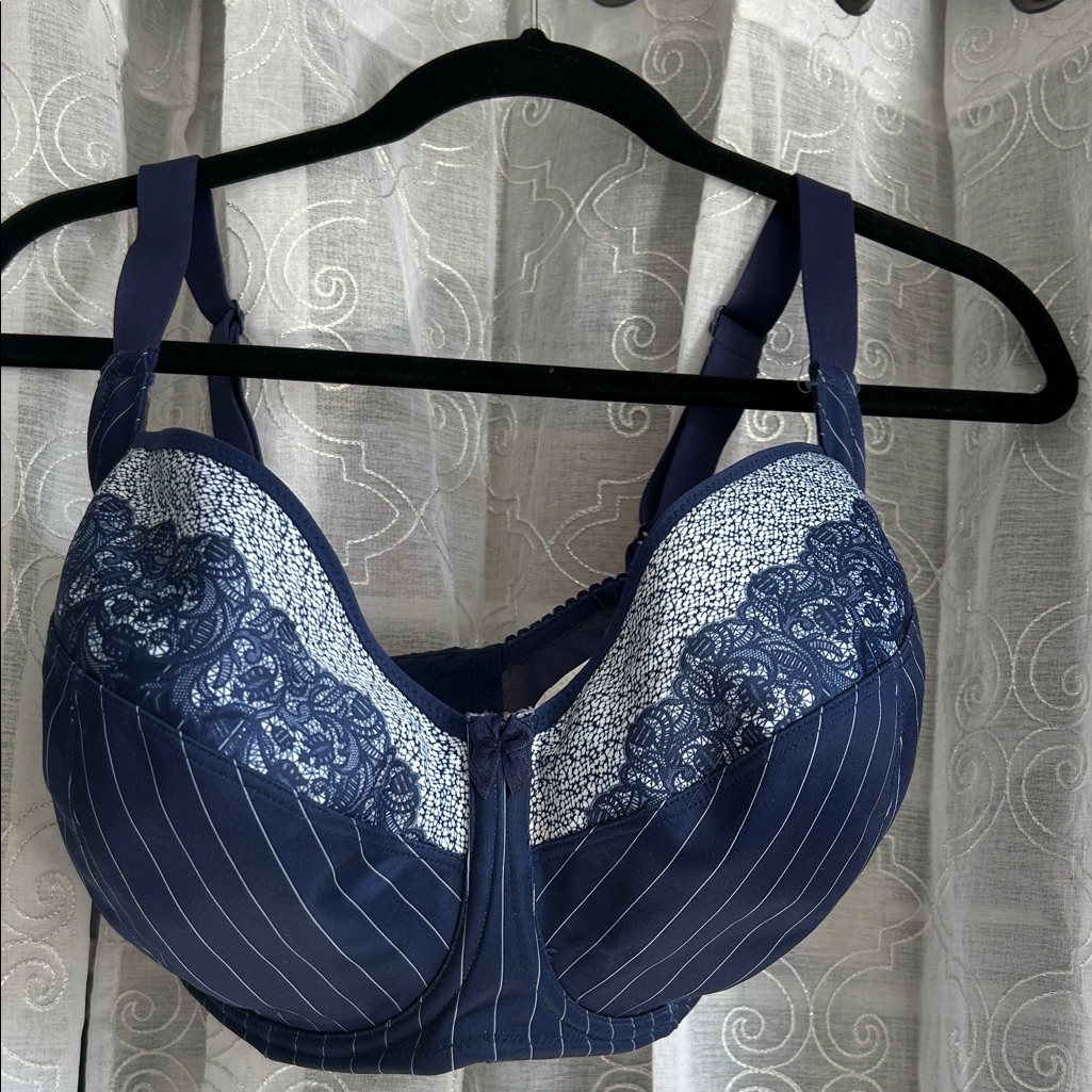 Elila Navy And White Lace Look Bra